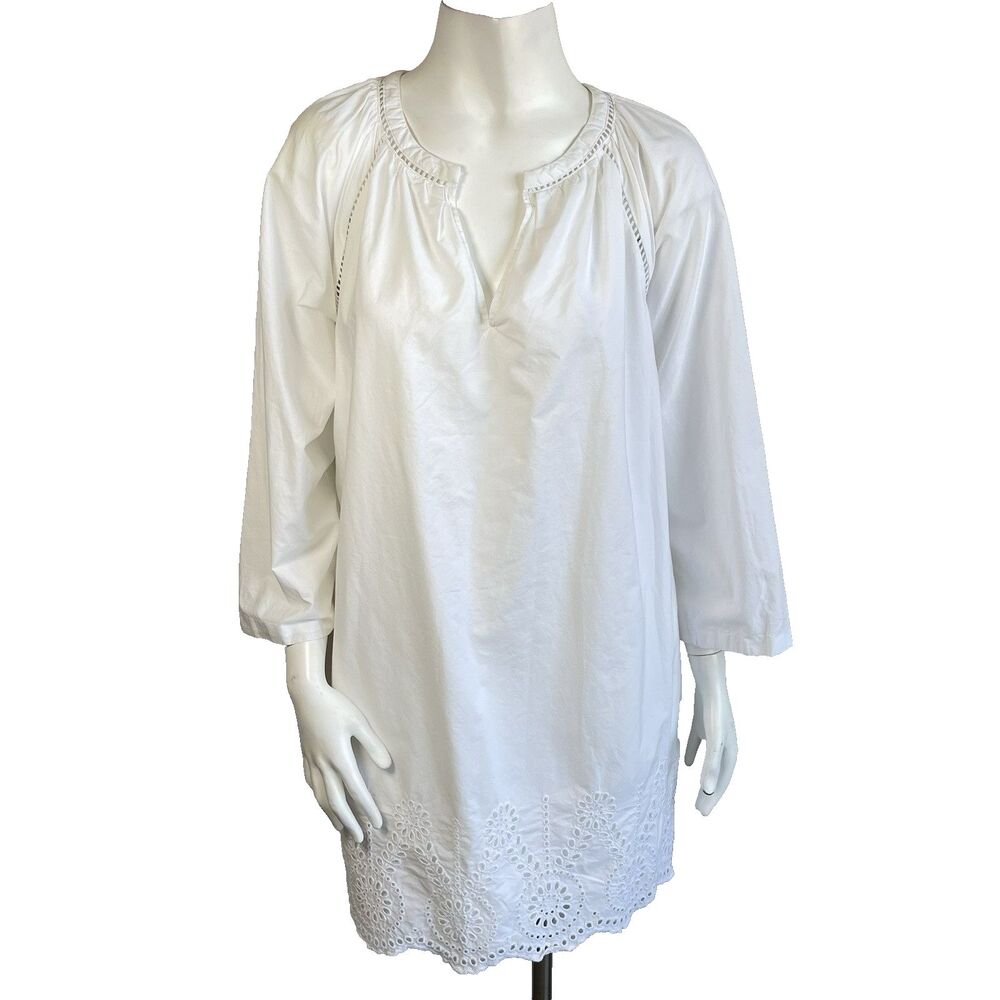 Gap Women's White Eyelet Babydoll Mini Dress M Cottage Resort Coastal Summer